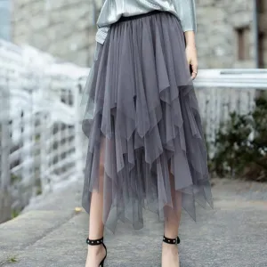 Women's Layered Tulle Midi Skirt