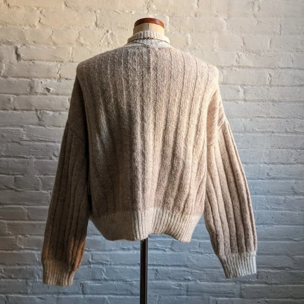 Y2K Vintage Minimalist Neutral Knit Wool Sweater Chunky Cable Knit Boho Chic Top